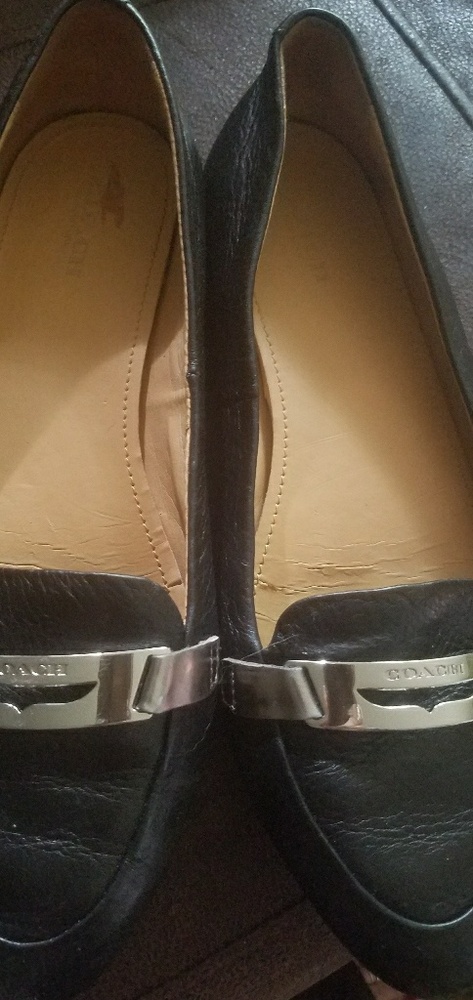 Coach Black Leather Loafers w/Silver Hardware, 8.5